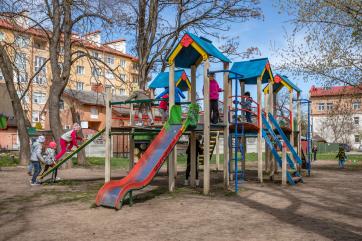 Children play in a park in ivano-frankivsk.