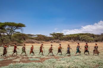 Women from six villages around ngilai, kenya gather for a daily ceremony asking the gods to provide rain.